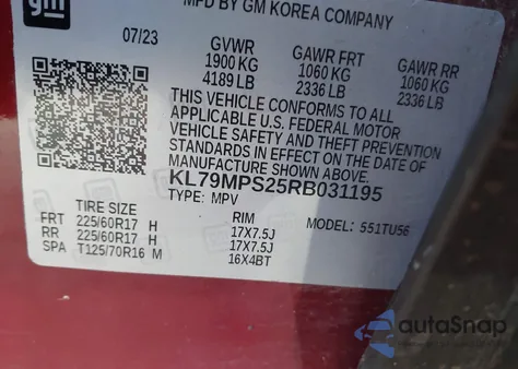 2024 Chevrolet Trailblazer Fwd Lt z USA, uszkodzony, nr VIN KL79MPS25RB031195